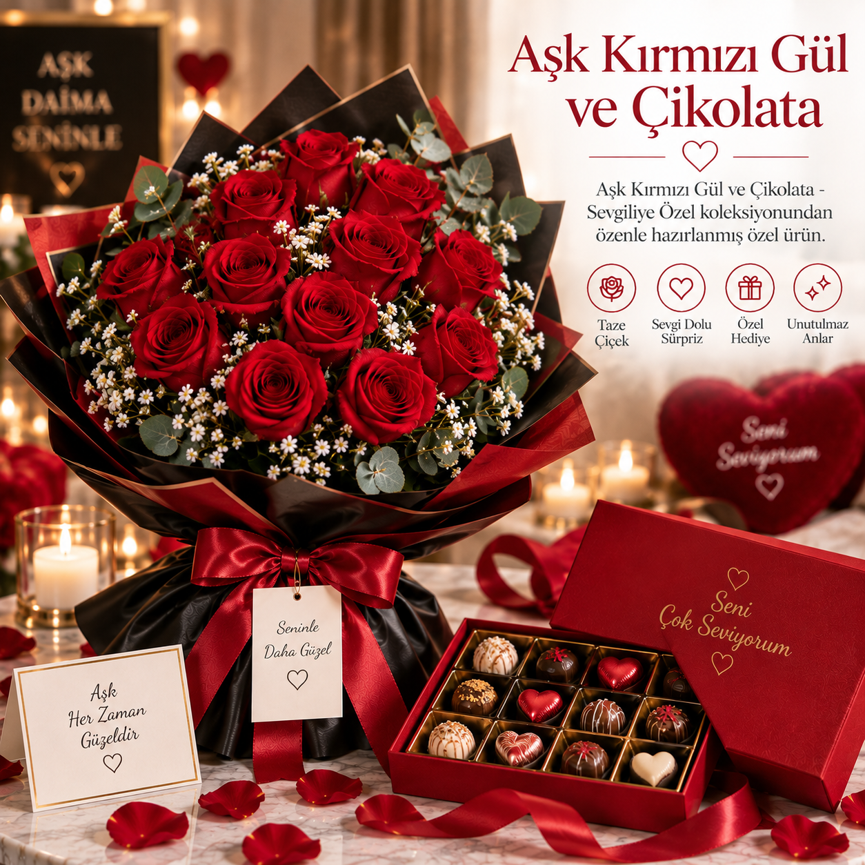 Aşk Kırmızı Gül ve Çikolata