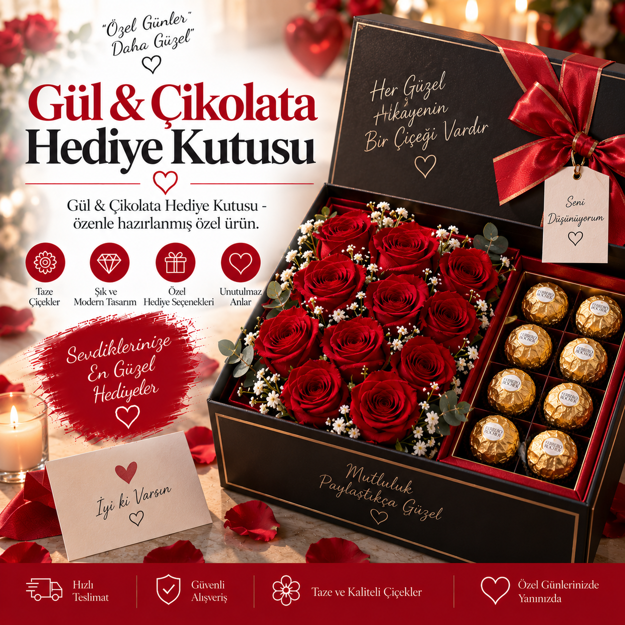 Gül & Çikolata Hediye Kutusu