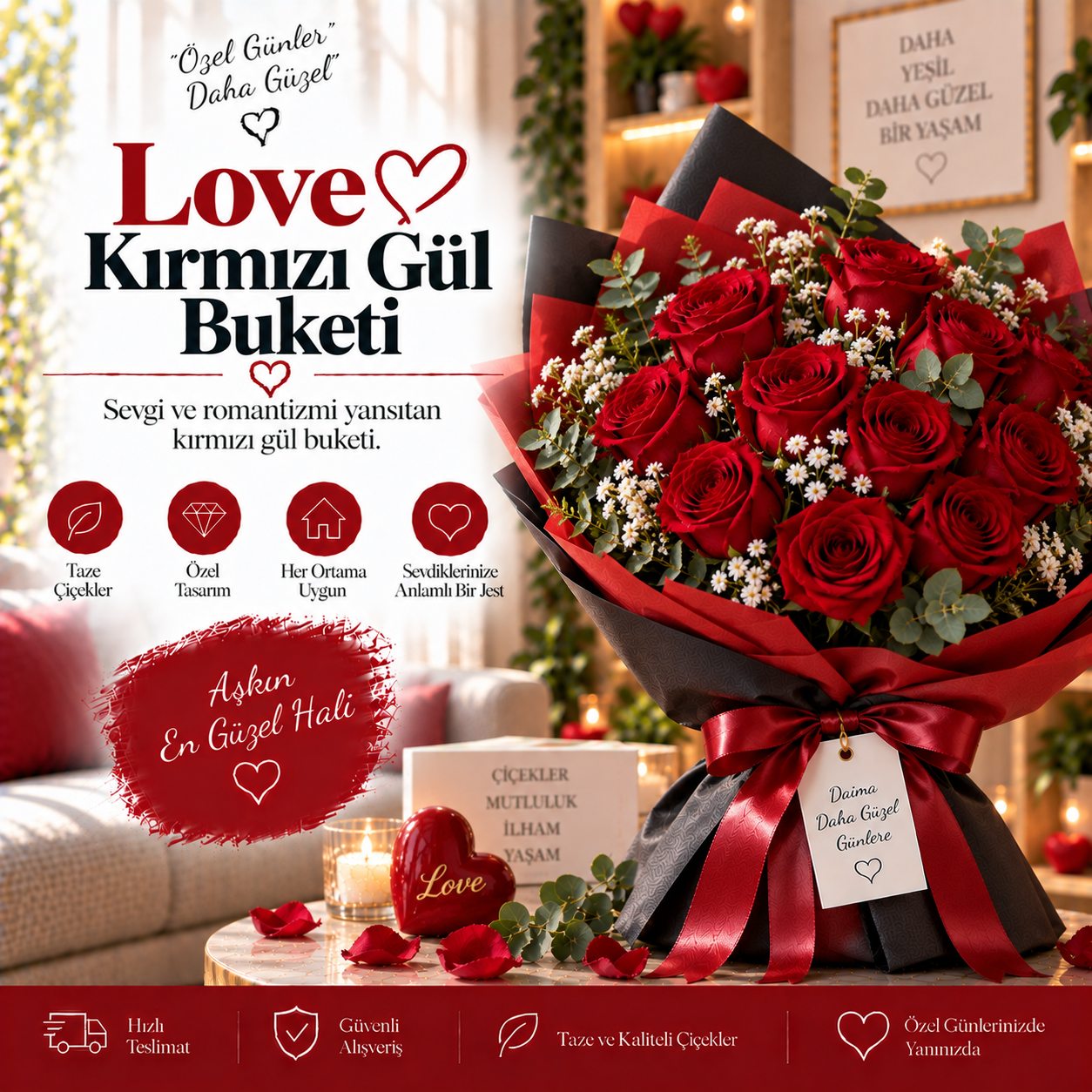Love Kırmızı Gül Buketi