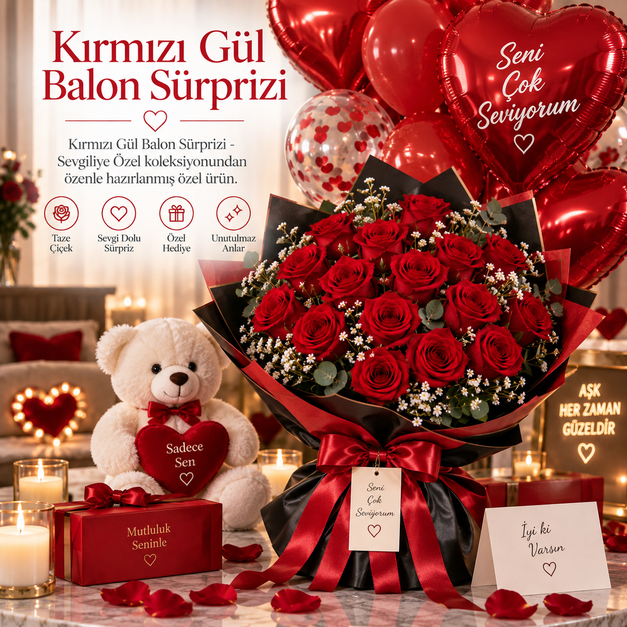 Kırmızı Gül Balon Sürprizi