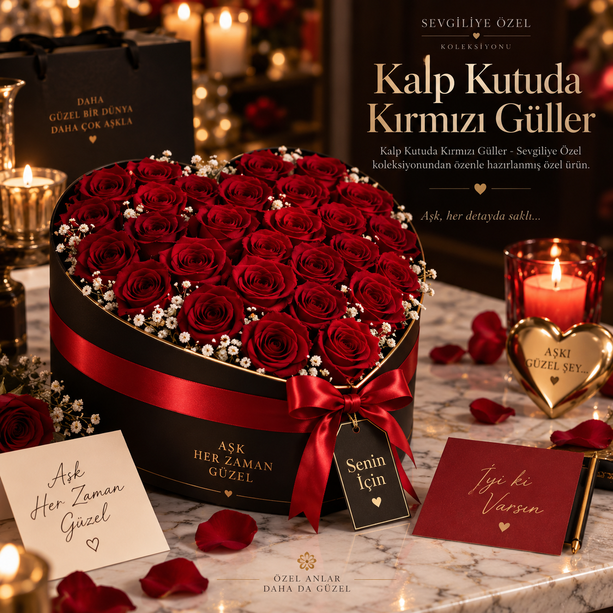 Kalp Kutuda Kırmızı Güller