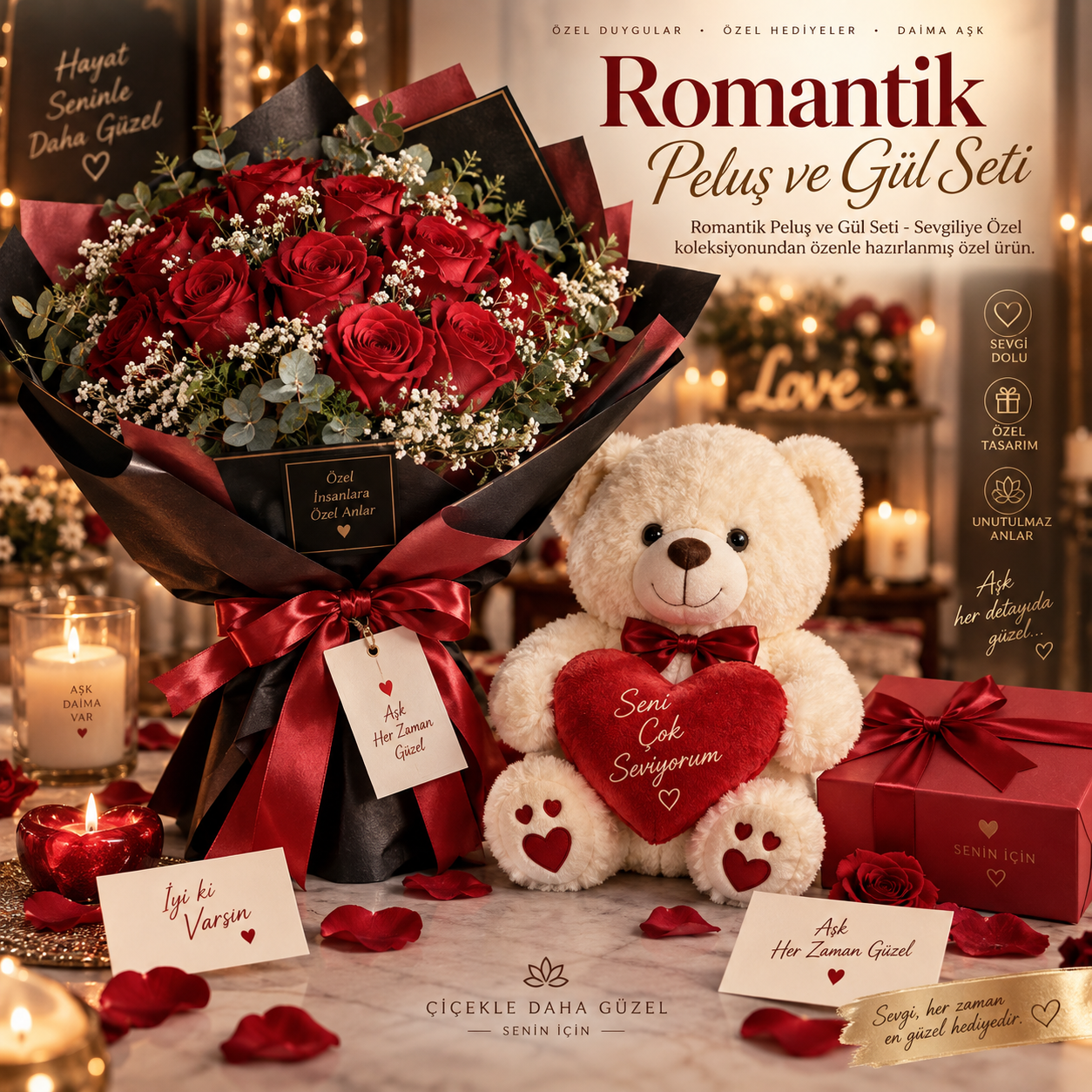 Romantik Peluş ve Gül Seti
