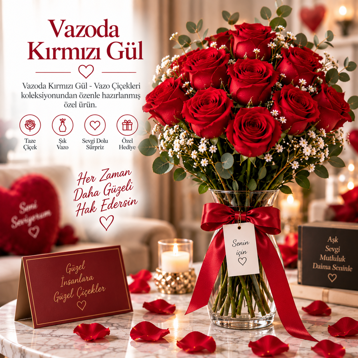 Vazoda Kırmızı Gül