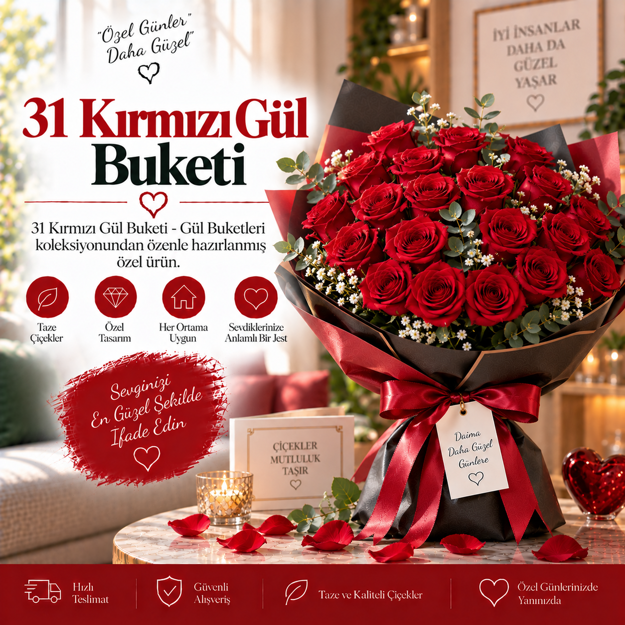 31 Kırmızı Gül Buketi