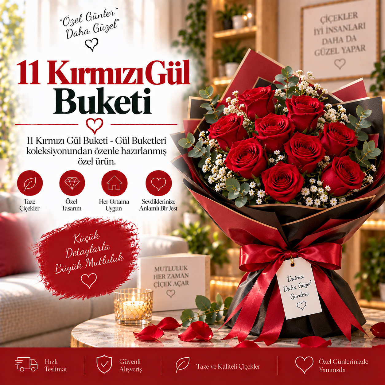 11 Kırmızı Gül Buketi